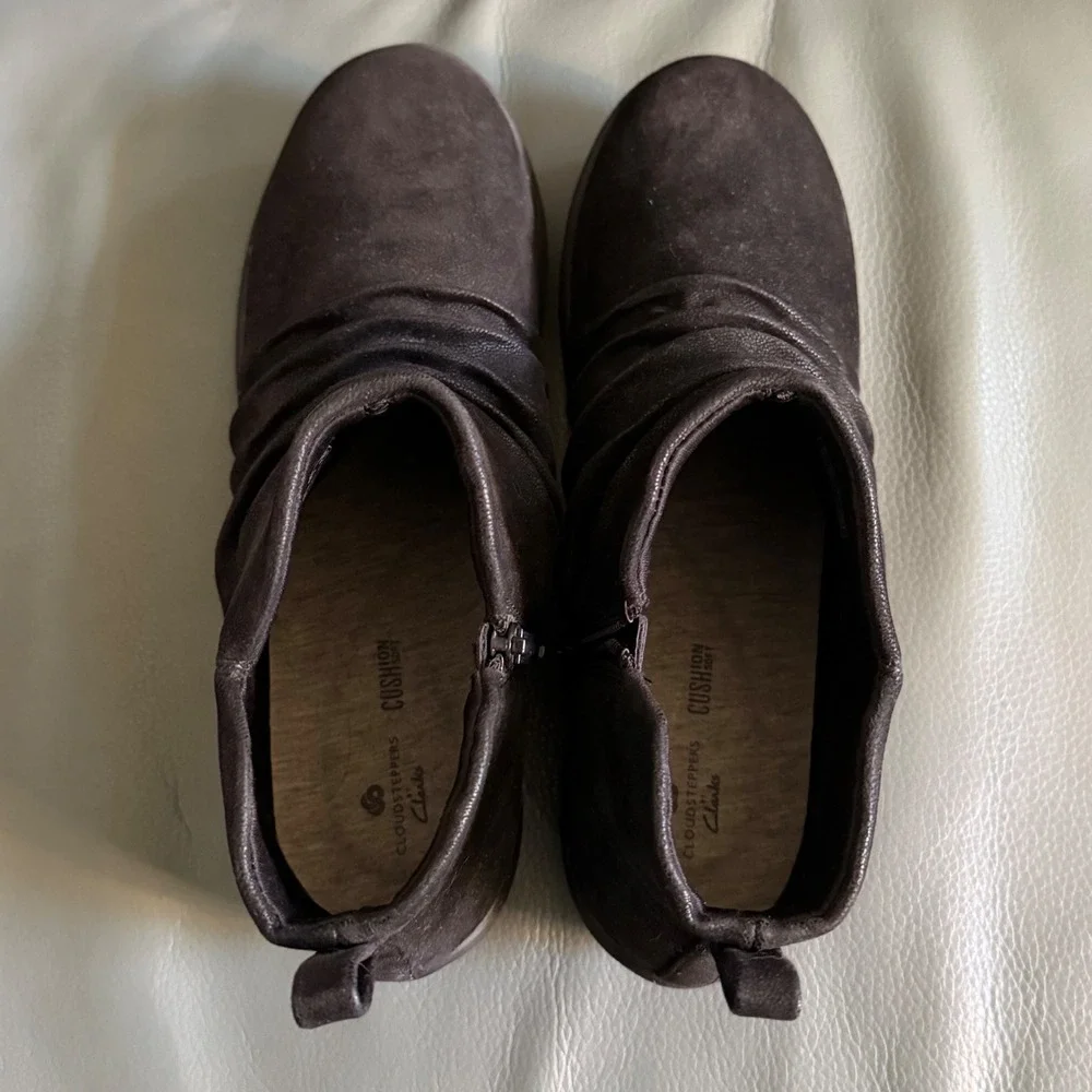 Clarks Cloudsteppers Sillian 2.0 High Black Ruched Ankle Booties Womens 8.5 M